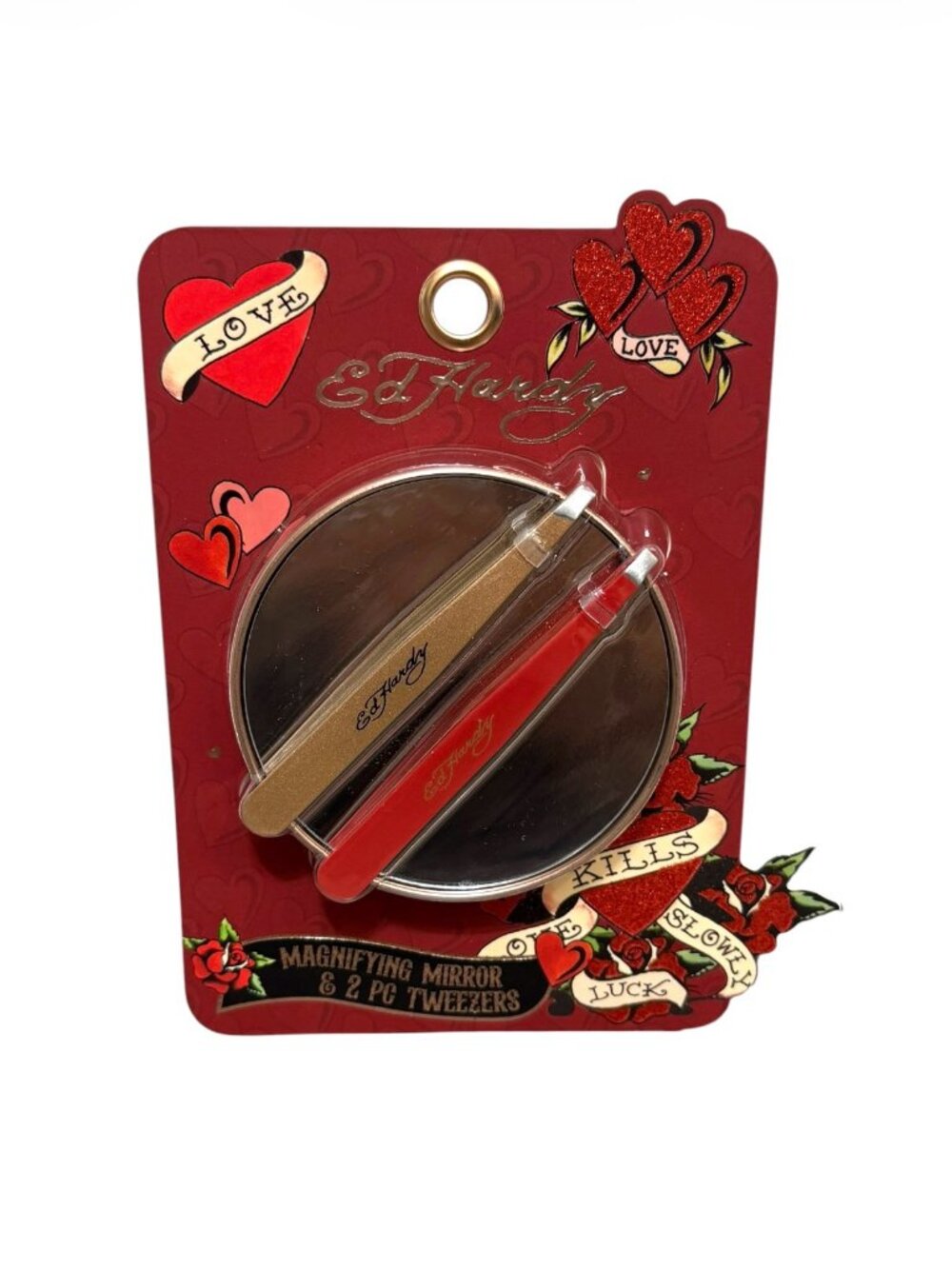 Ed Hardy Travel Mirror Tweezers Set NIB Y2K Beauty Tool